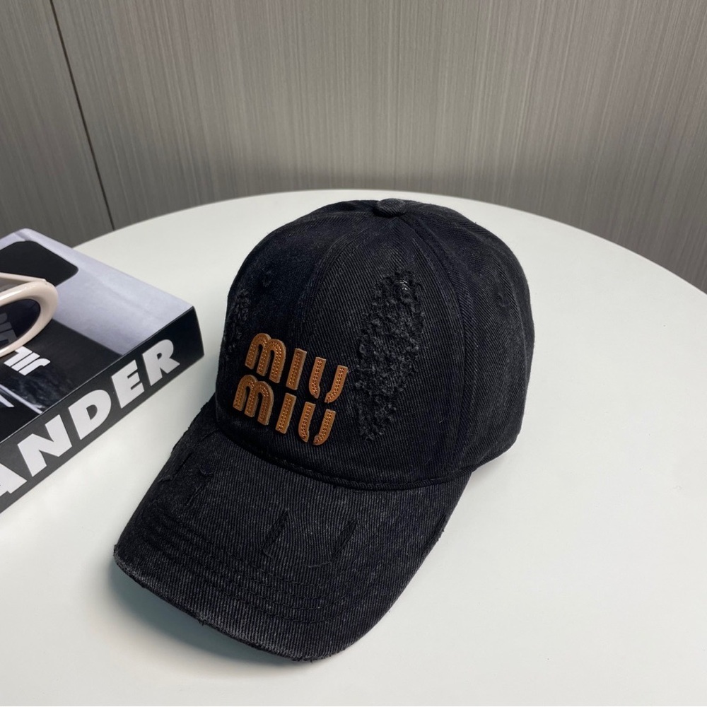 Miu Miu Black Cap with Brown Logo - Picture 6 of 6